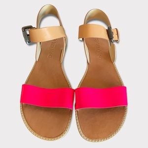 Vera Wang sandals, tan with neon pink. Nearly new! Size 8